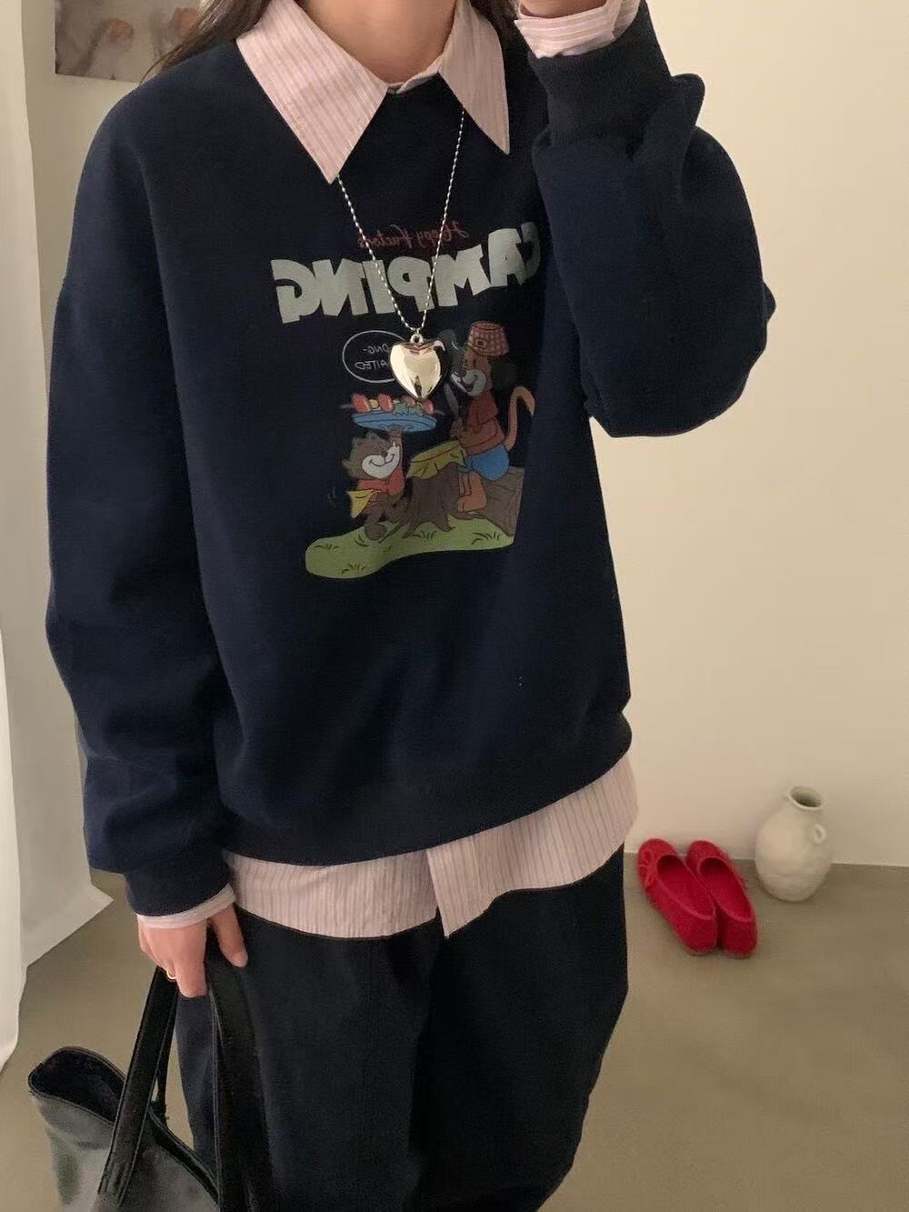 韩代egg刀叉吃饭小狗圆领卫衣