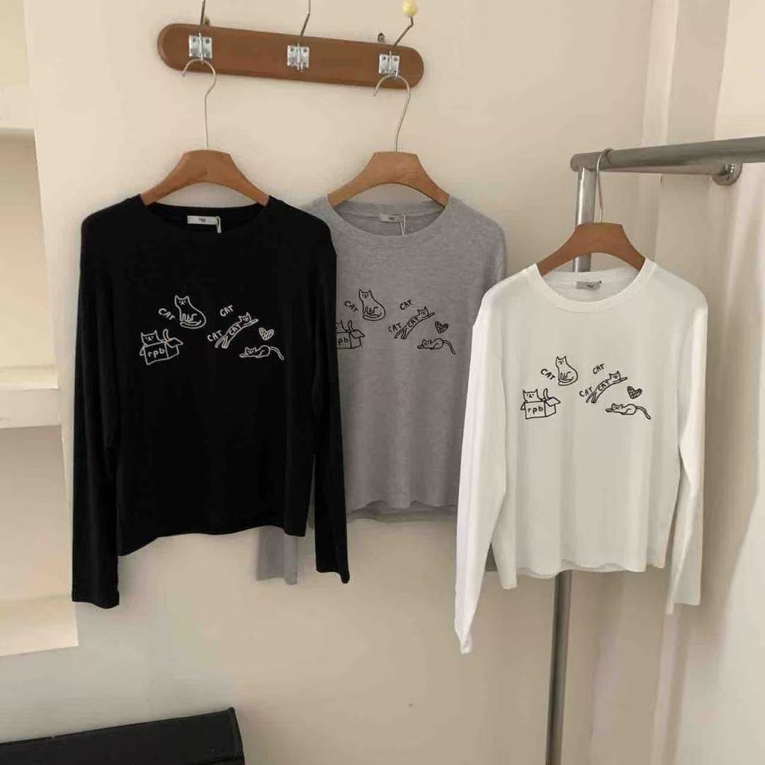 egg小猫cat刺绣高弹打底